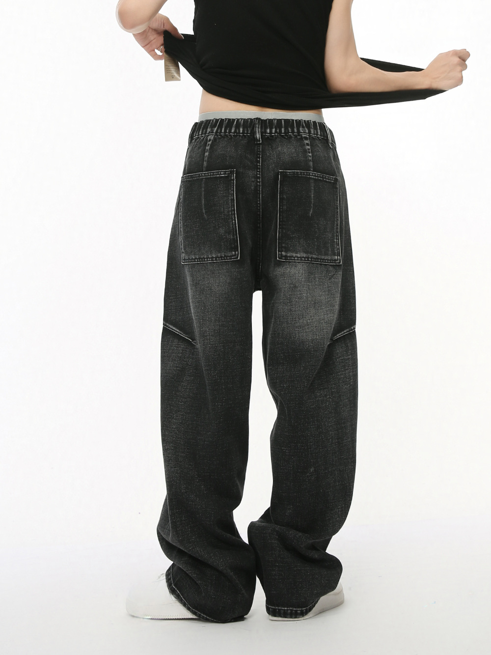 MTLCLOTHES Hombres| Nuevo diseño de deconstrucción de empalme americano de piernas anchas rectas jeans negros grises casuales