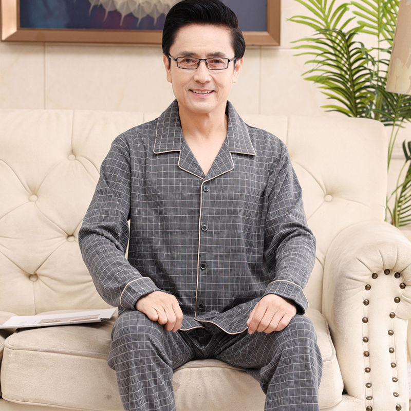 Papá pijamas de los hombres primavera y otoño 100% algodón manga larga más tamaño suelta desgaste en el hogar traje casual