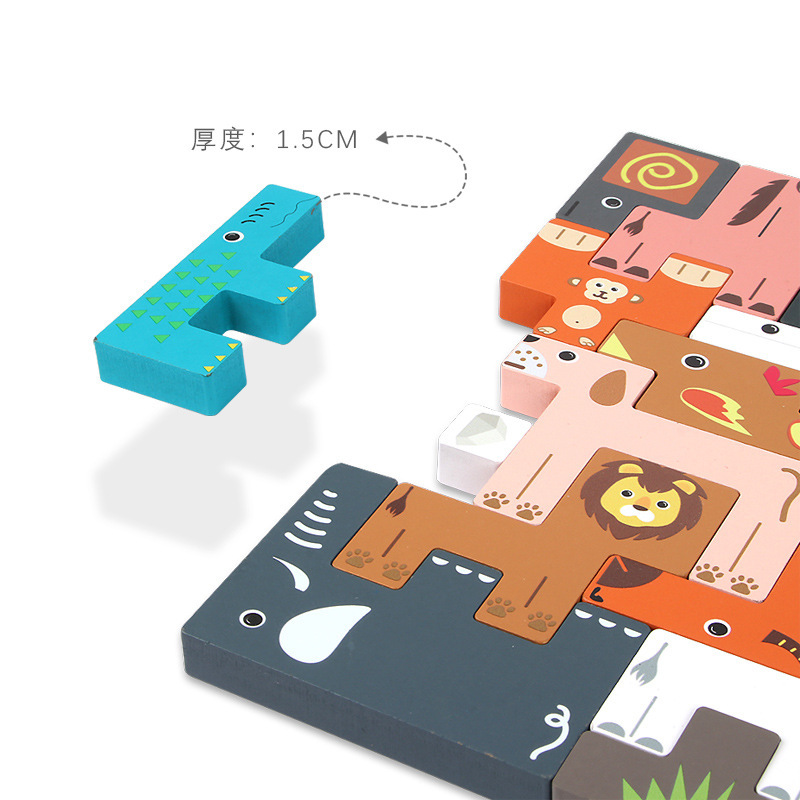 Rompecabezas de madera educativo para niños bloques de construcción de partículas grandes tráfico animal Tetris juguetes de rompecabezas de educación temprana