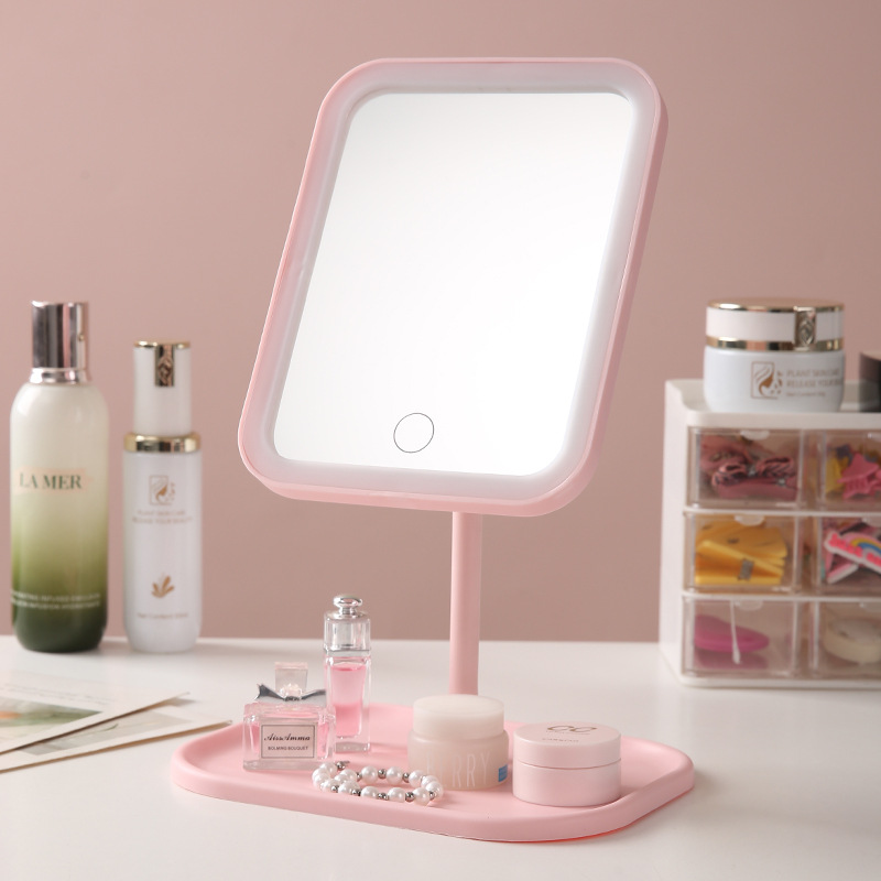 Espejo de maquillaje de plástico con luz inteligente ajustable luz tricolor espejo de vestir dormitorio táctil led espejo de maquillaje