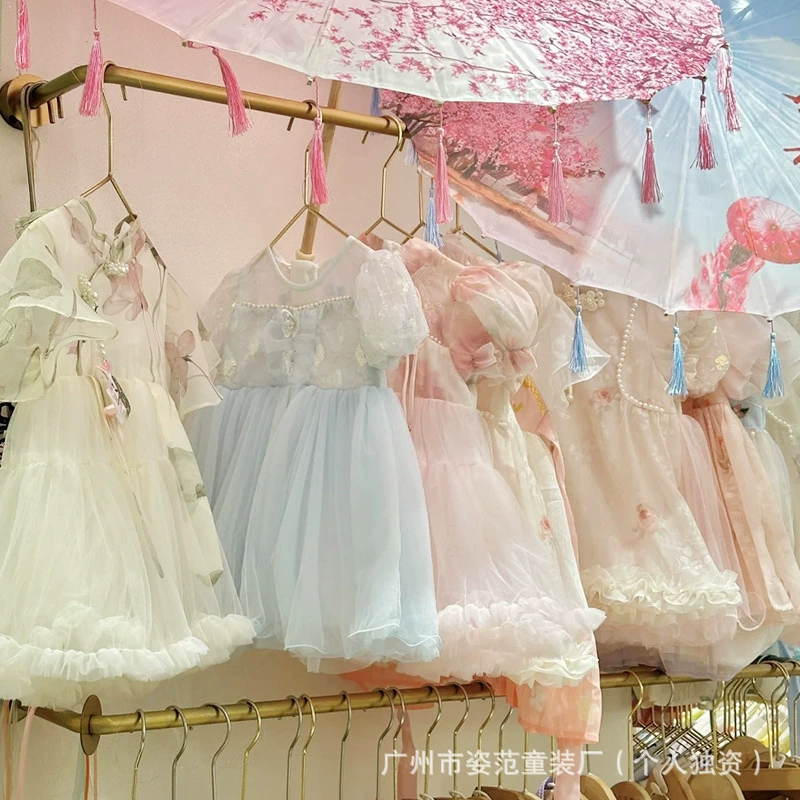 【Xiao Zi Fan】Летнее платье для девочек, в корейском стиле, модное кружевное платье для детей постарше, платье принцессы для детей, распродажа.