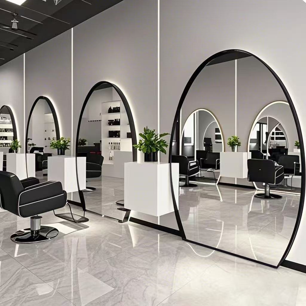 Espejo de Peluquería con Luz LED de Metal De Pie para Salón de Belleza