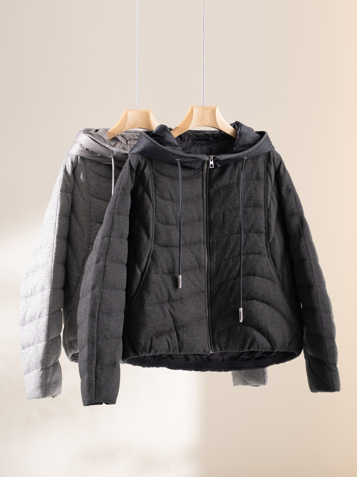 Velvet woolen cashmere down jacket with hood