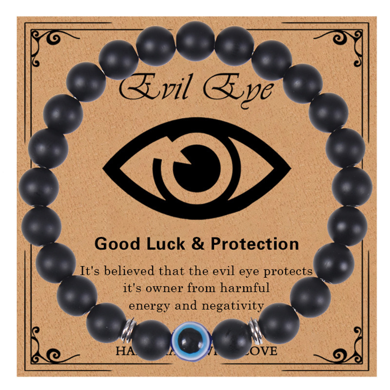 Amazon New Evil Eye Bracelet Black Frosted Tiger Eye Men's Card Bracelet Devil Eye Bracelet