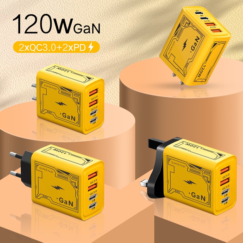 Mecha Pd120W Smart Plug Dual Type-C + Dual USB Multi-Port Adapter European, American and British Standard Mobile Phone Charger
