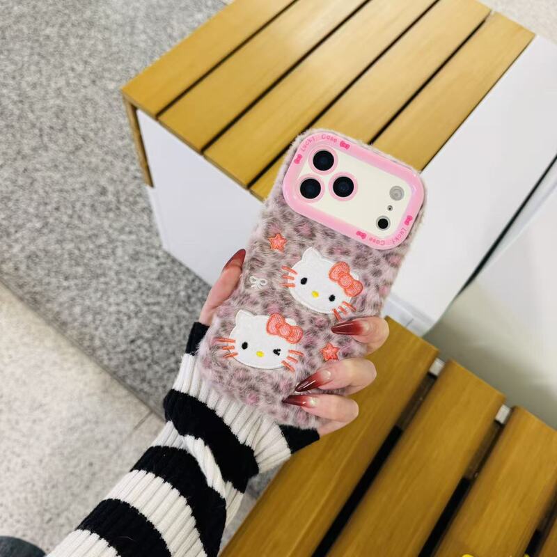 New Autumn Plush Hello Kitty Embroidered Star Case Suitable for Apple 14Promax Mobile Phone Case Iphone16