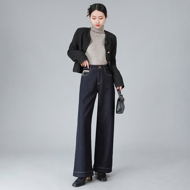 Four-Way Stretch Straight-Leg Jeans for Women 2025, Fleece-Lined, Winter Velvet, High-End, Skin-Friendly, Elegant, Light Luxury