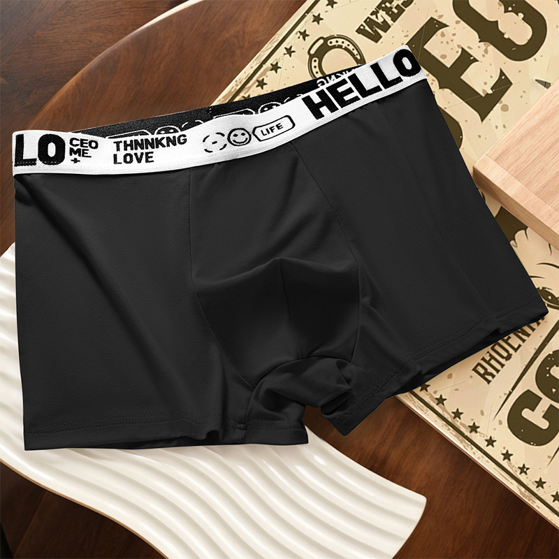 Ropa interior masculina, letras juveniles, cintura media suelta y cómoda, transpirable y sin costuras, pantalones cortos de cuatro esquinas para estudiantes al por mayor
