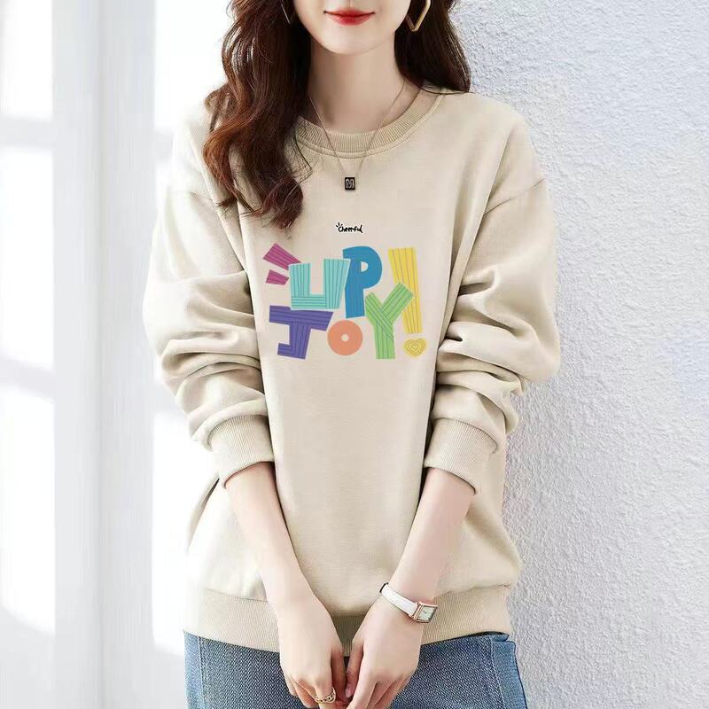Women's Long-Sleeved Sweatshirt, Loose Retro Slightly Dropped Shoulders, Autumn and Winter New Round Neck Pullover, Thickened Velvet Top Jacket