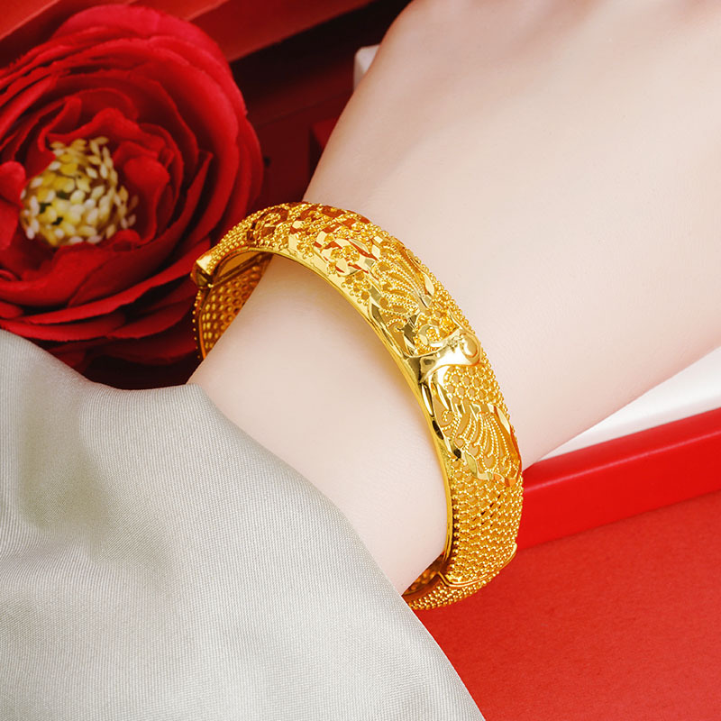 Vietnam arena oro mujer Pavo Real pulsera de ala ancha hebilla nuevo no se desvanece hueco Phoenix textura pulsera antigua suministro