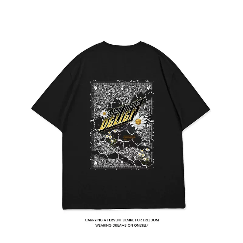 欧美复古短袖T恤男宽松潮牌大码夏季男士摩托越野男款T恤衫休闲