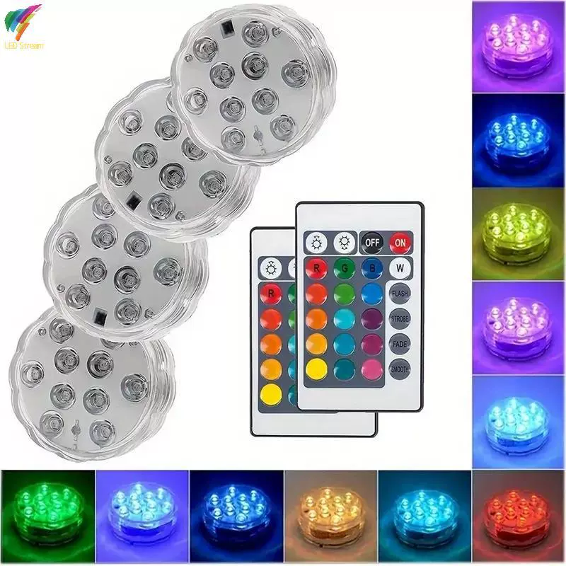 潜水灯防水RGB遥控LED泳池灯喷泉水族馆灯充气玩具灯水烟灯水底灯