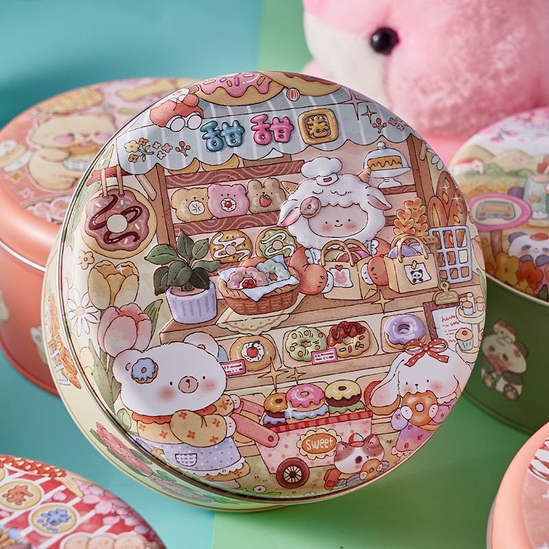 原创新款卡通中号曲奇饼干盒圆形铁盒千层蛋糕盒巧克力盒糖果盒