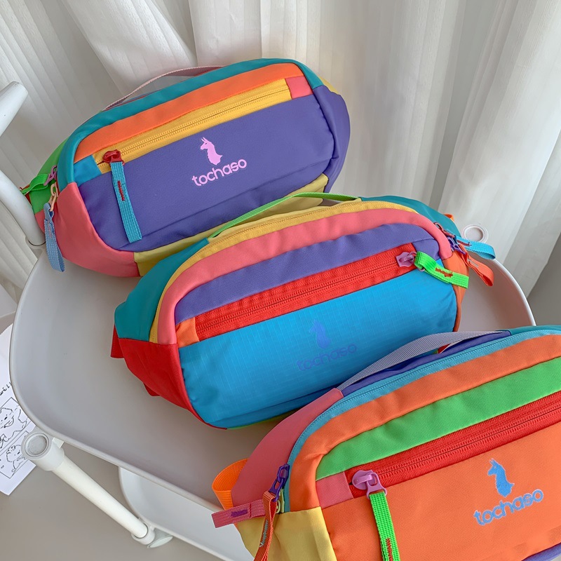 Forest-style color-blocking children's waist bag, fashionable dopamine crossbody bag for boys and girls, new casual chest bag for kids