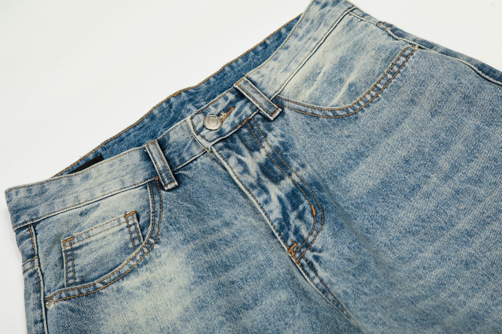Men's High Street Vintage Washed Denim Jeans Relaxed Fit Cat Whisker Slight Curve Design_mkmklike.com