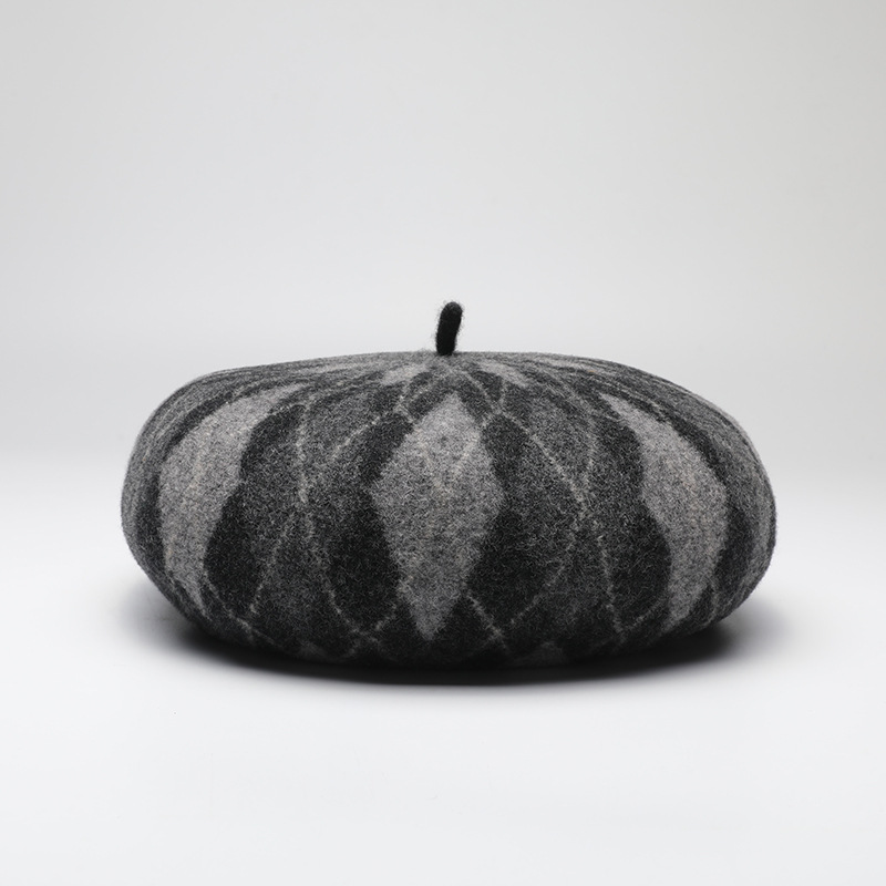 Unisex Contrasting wool berets Fashion casual Autumn/Winter warm and thick plaid patchwork artist hat_voghion.com