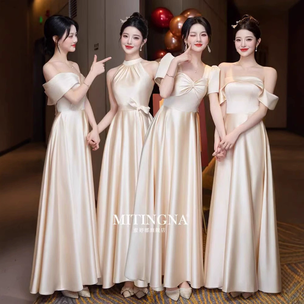 Атласный костюм для подружек невесты 2025 новый сестринский цвет шампанского высокого класса юбка для помолвки обычно можно носить летом