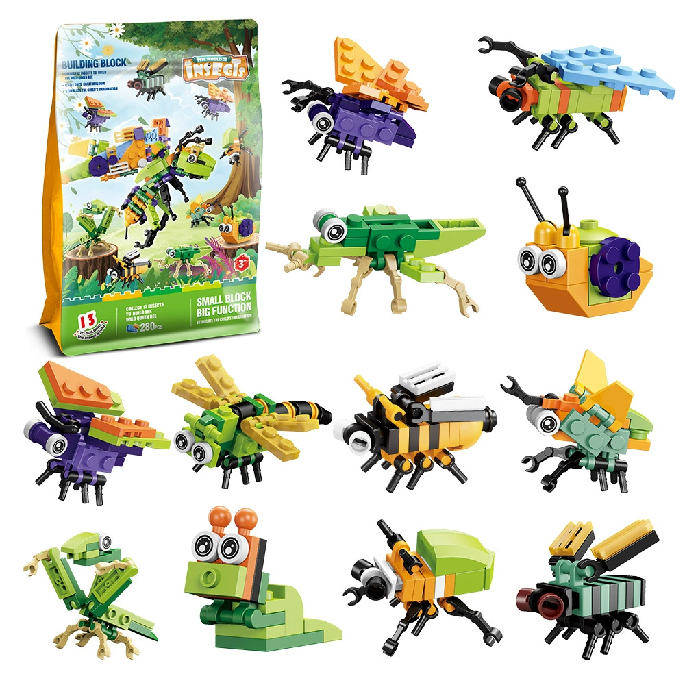 Развивающие детские игрушки в сборке совместимы с Lego насекомое животное мешок через границу Amazon оптовые мелкие гранулированные строительные блоки