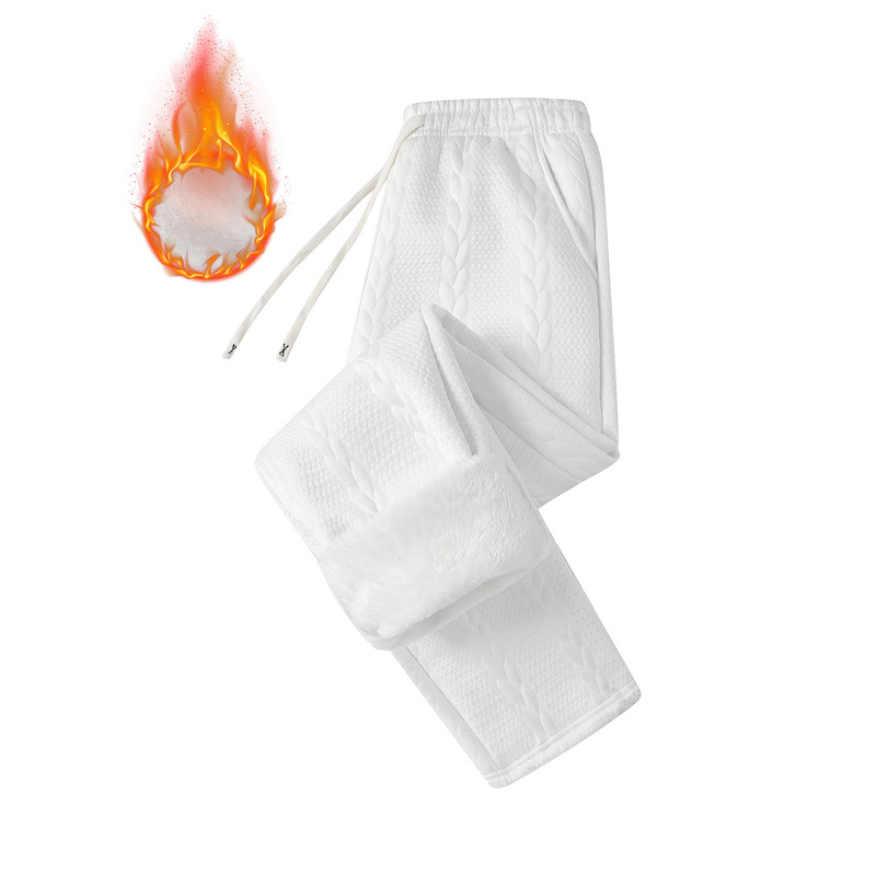 2025 Trendy Brand Fleece-Lined Jacquard Casual Pants for Men, Soft and Fluffy White Casual Pants, Versatile Street Straight Pants for Work Clothing