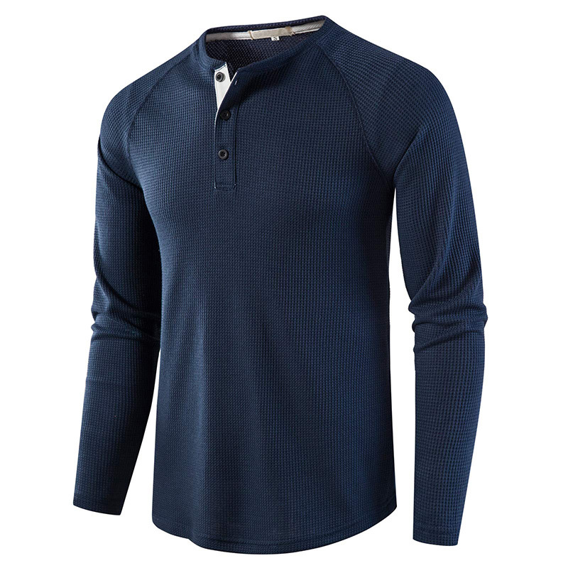 Mode Herren Langarm Henley T-Shirt Sport Casual Pullover Lose Tops Bluse Knopf Einfarbig Männer T-Shirts Unterhemden_voghion.com