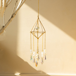 Amazon cross-border metal natural crystal Hollow Wind Chime pendant simple home bedroom wall decoration pendant