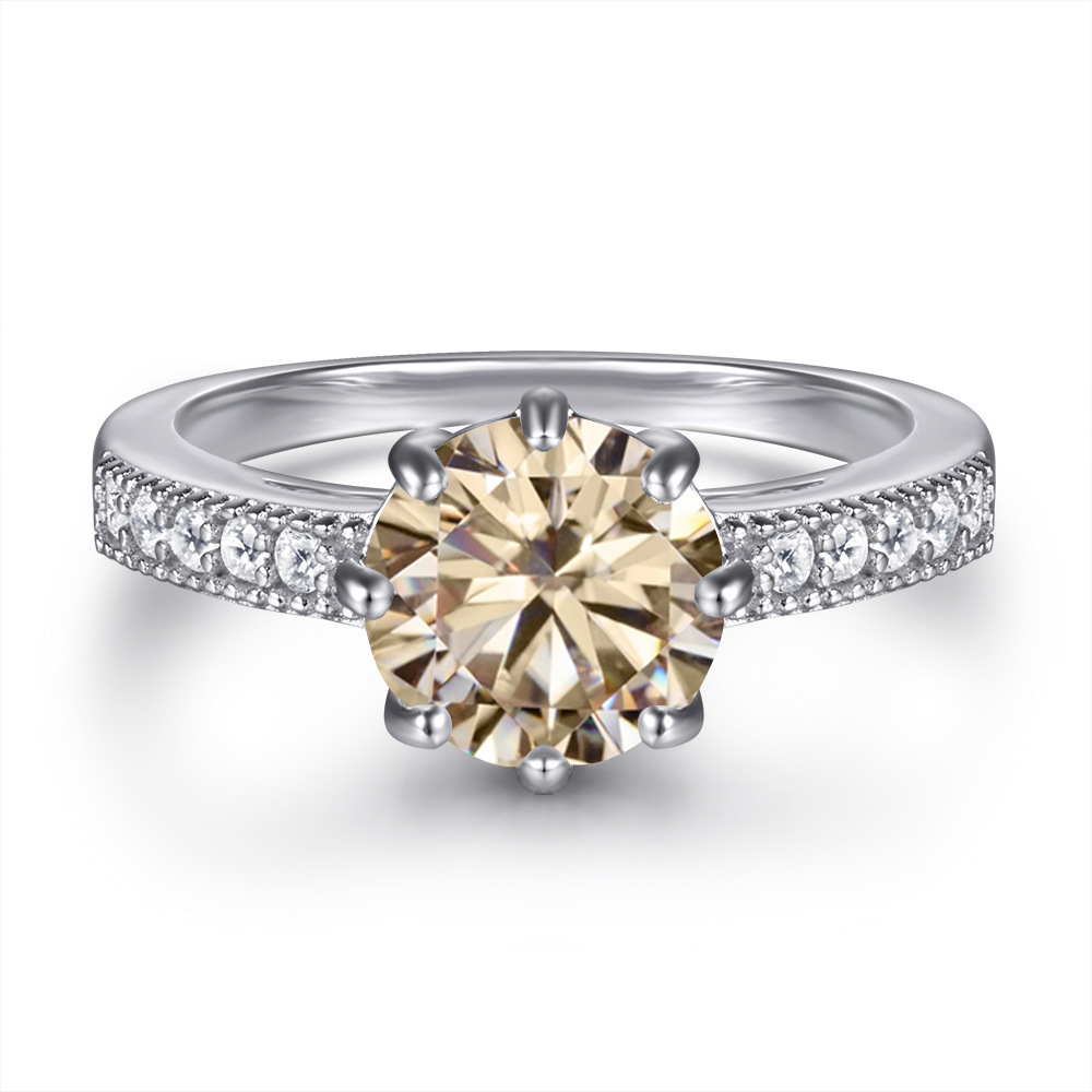 Fashion s925 anillo de plata esterlina diseñado por mujeres, anillo de plata redondo de color, anillo de piedra de moissanita no se desvanece