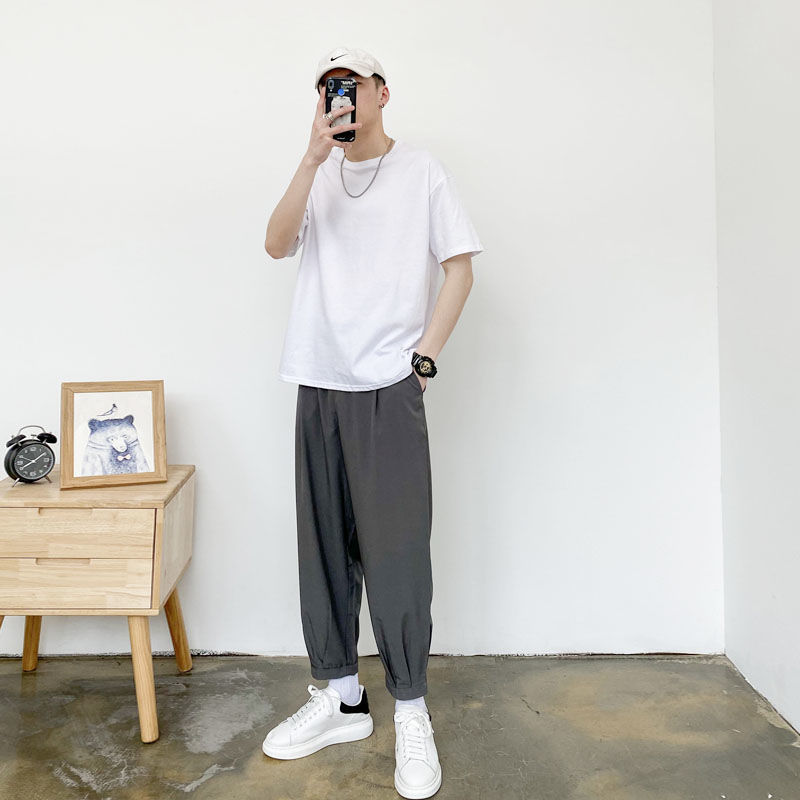 남자 친구 옷 여름 남자 반팔 티셔츠 세트 가벼운 성숙한 스타일 남성 의류를 가진 한국 유행 바지