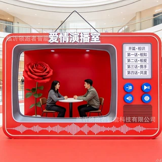 复古电视机打卡装置 爱情演播室网红互动美陈 商场情人节 520摆件
