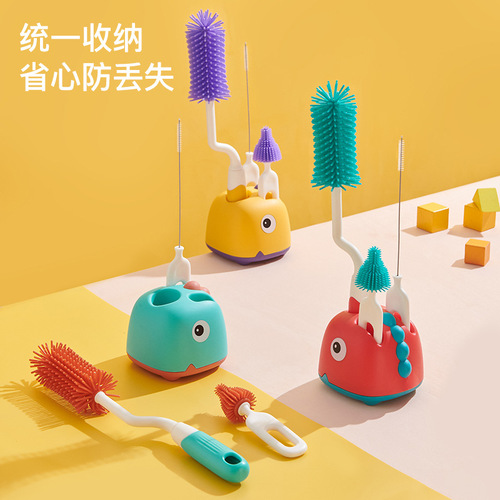 360-degree rotating silicone bottle brush, nipple brush, straw brush, baby infant bottle cleaning brush set, cup washing brush
