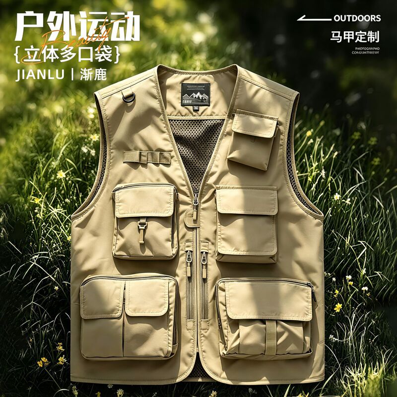 Multi-pocket work vest custom-made for teams, workwear for event photographers, outdoor fishing vest with custom logo printing Multi-pocket work vest custom-made for teams, workwear for event photographers, outdoor fishing vest with custom logo printing
