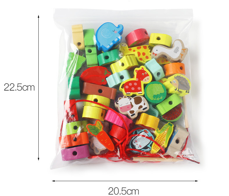 Children's wooden puzzle beaded children's toy animal fruit large pellet string wooden toy