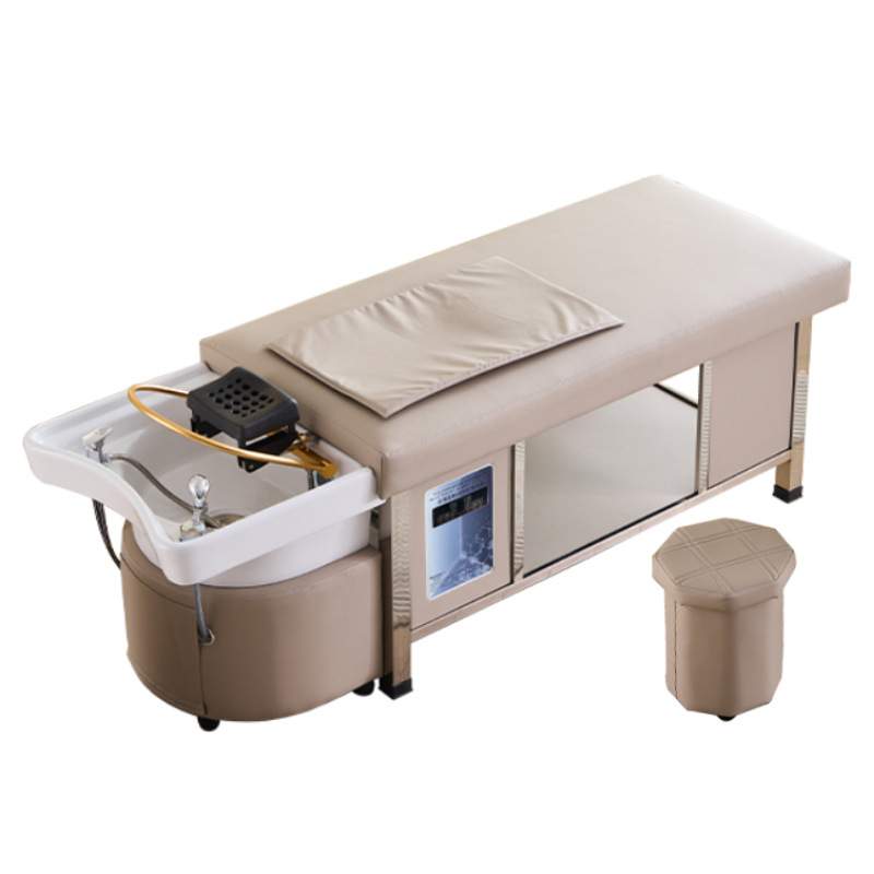 Fábrica de suministro directo con función de masaje lavabo cerámico cama de lavado de cabeza circulación de agua fumigante con calentador de agua cama de belleza salón de peluquería