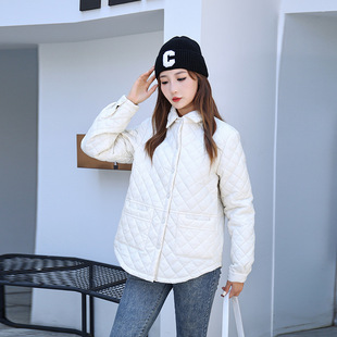 Down Cotton Outwear for Women 2024 Winter New Style Small Cotton Outwear European Quilted POLO Light Cotton Outwear Jacket