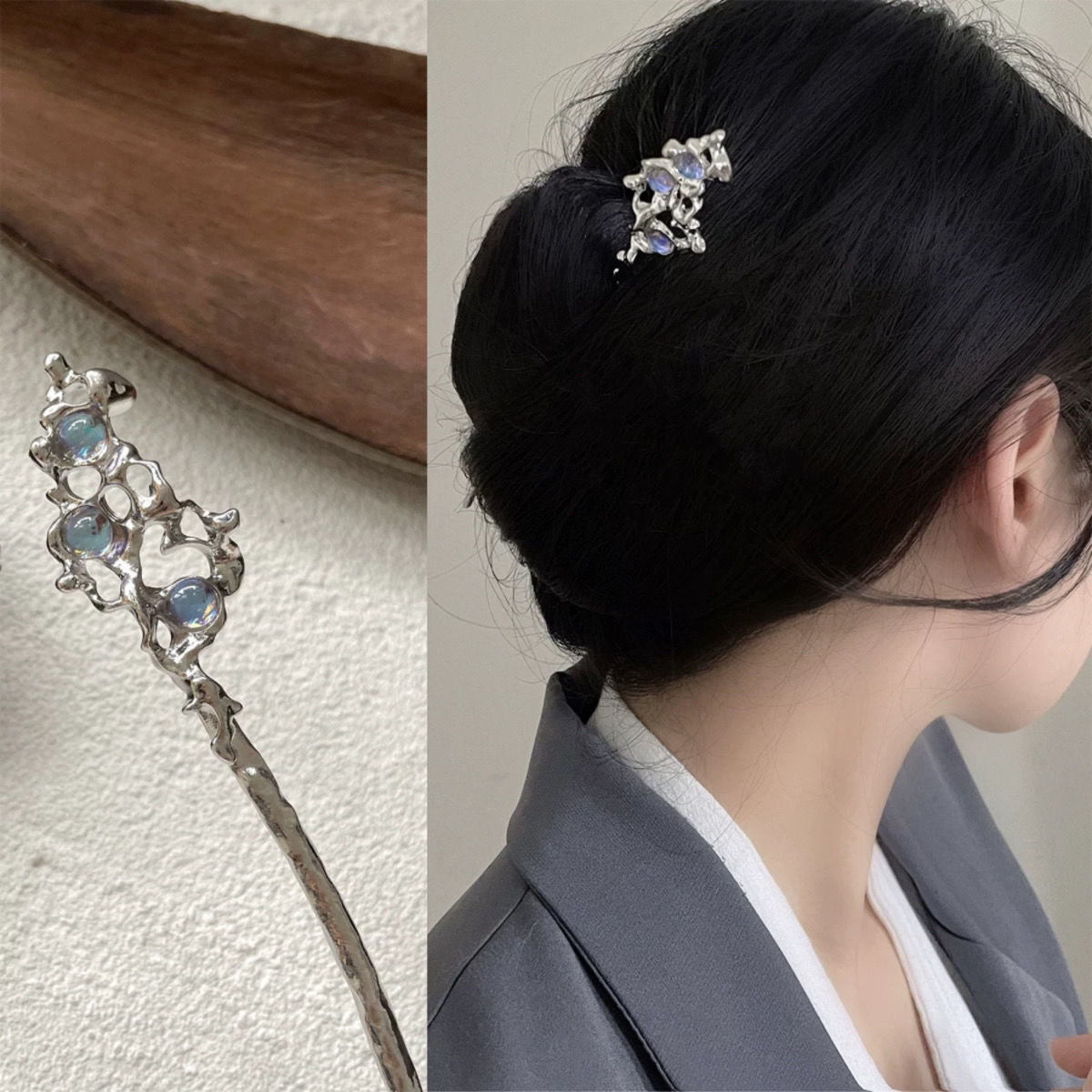 Lava de metal nuevo estilo chino horquilla verano de las mujeres moderno simple updo horquilla cheongsam accesorios Alto sentido updo accesorios para el cabello