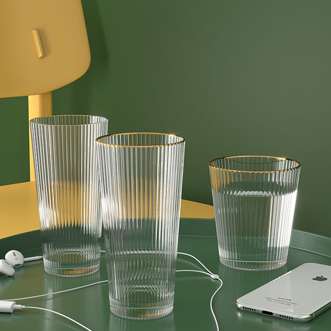 Nordic light luxury vertical stripe glass water cup retro Instagram style glass cup famous coffee cup home use juice cup