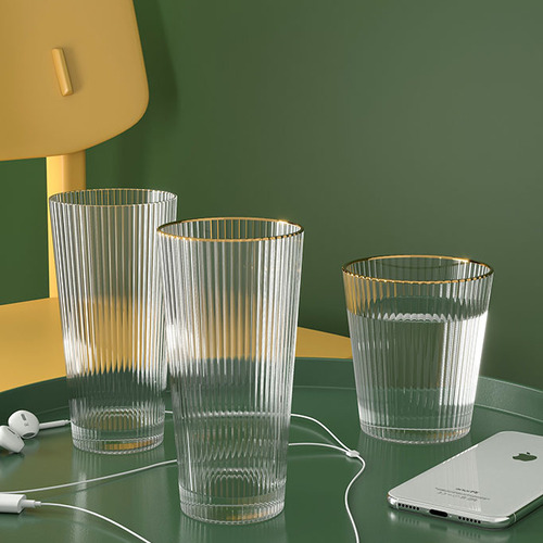 Nordic light luxury vertical stripe glass water cup retro Instagram style glass cup famous coffee cup home use juice cup