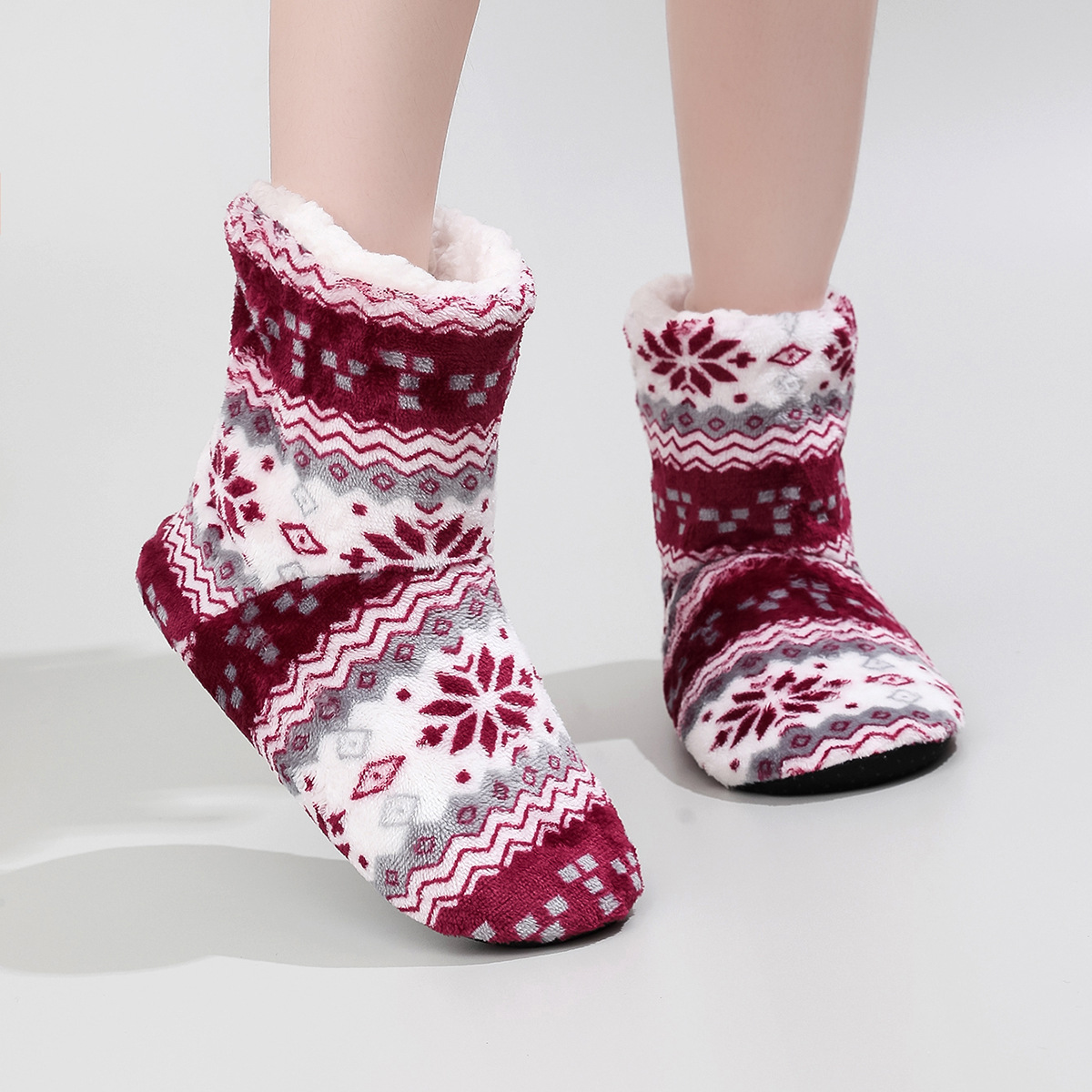 Invierno alta punta redonda punta cerrada plana talón inicio color sólido Otoño e Invierno boca profunda gruesa inferior rojo zapatillas Botas