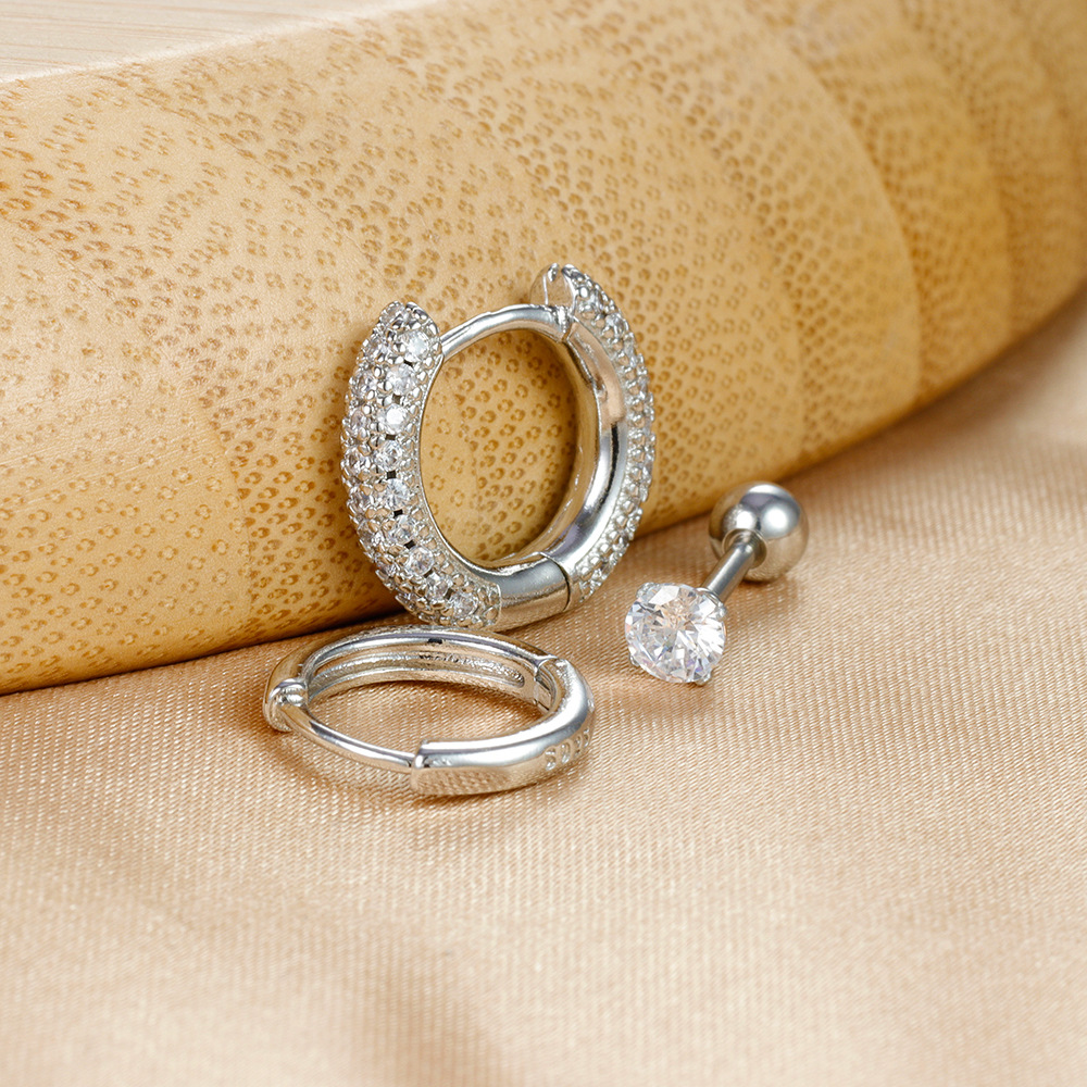10g Weight Copper Ear Needle Material Zircon Inlay Material Hoop Earrings, Ear Studs Classification 1 Set Quantity Daily Occasion Copper Material Geometric Pattern Women's Gender Plating Design IG Style Style 1 Set IG Style Geometric Plating Copper Zircon Hoop Earrings Ear Studs 5