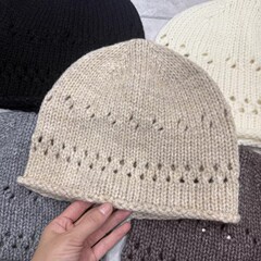 韩系镂空针织羊毛混纺毛线帽女秋冬百搭显脸小弹力大头围套头冷帽