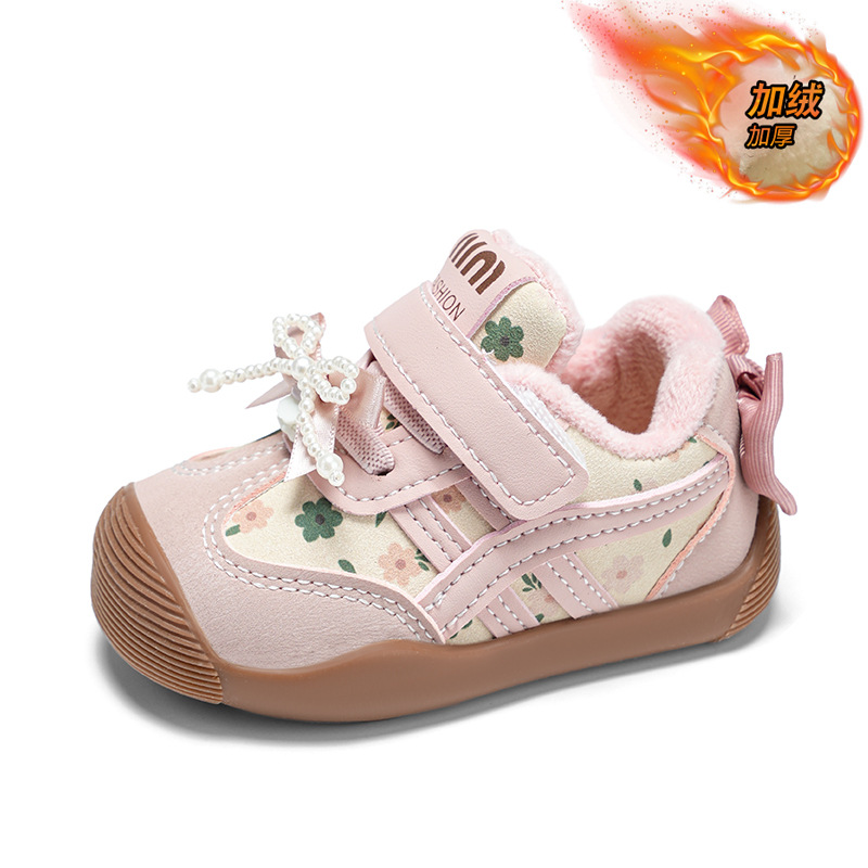 Zapatos de invierno para bebés 0 - 1 - 3 años de edad, zapatos de arco para bebés, zapatos de princesa para niños calentados, zapatos de algodón para niños