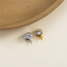 S925纯银单钻吊坠扣镶钻锆石项链圆形粘扣水晶珍珠圆珠扣DIY配件