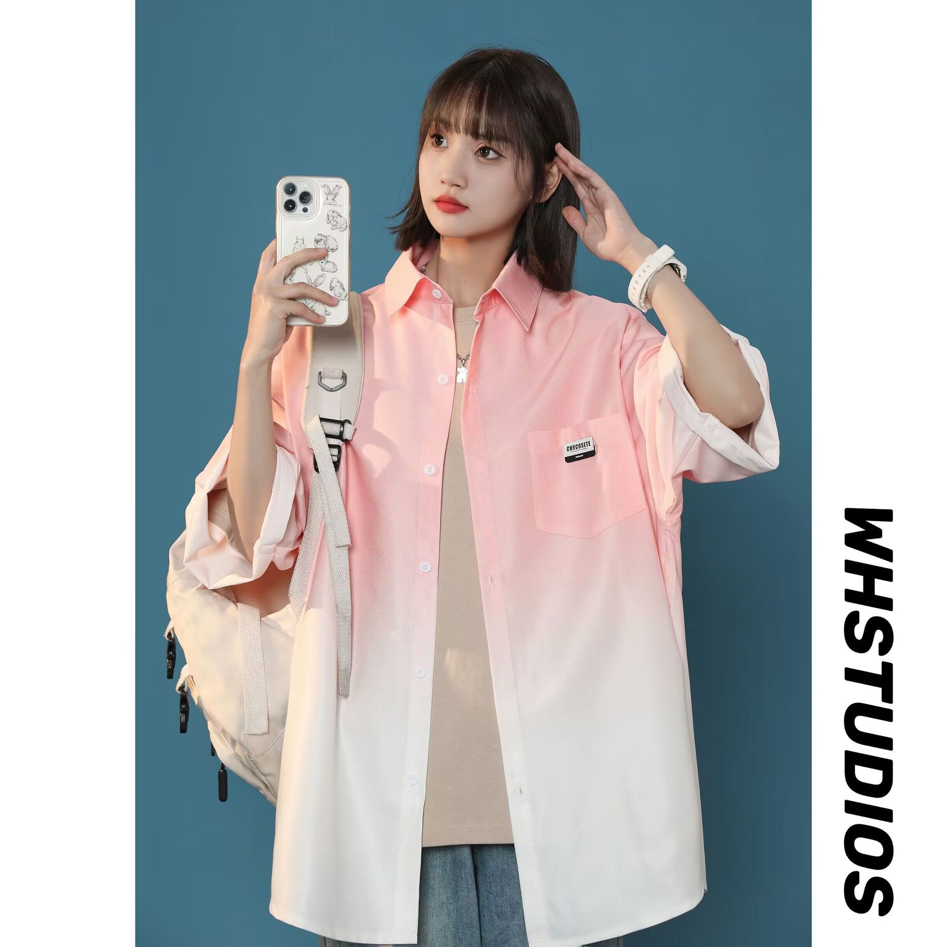 Gradient Short-sleeved Shirt Men's Summer Trendy Brand Loose Trendy Casual Shirt Design Sense Niche Couple's Coat Clothes