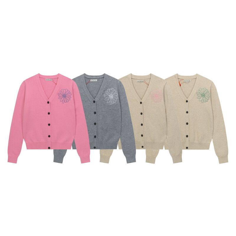 Little Daisy Mardi Park Min-Young's Same Style V Neck Sweater Jacket Embroidered Knitted Cardigan Women's Mid-Length Sleeves Fashionable and Versatile