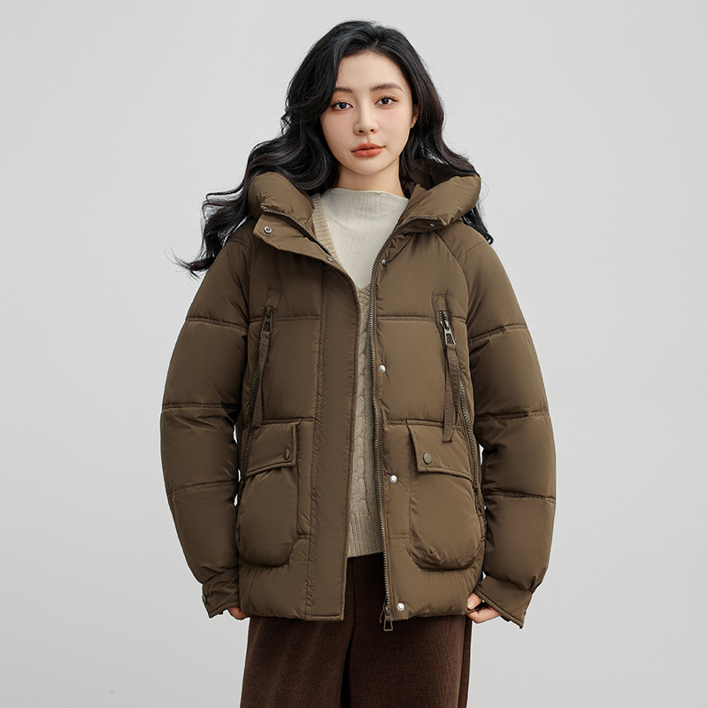 2024 invierno nuevo comercio exterior ropa de algodón estilo coreano estilo de diseño de mujer con capuchón suelta chaqueta de algodón de color sólido moda image 9