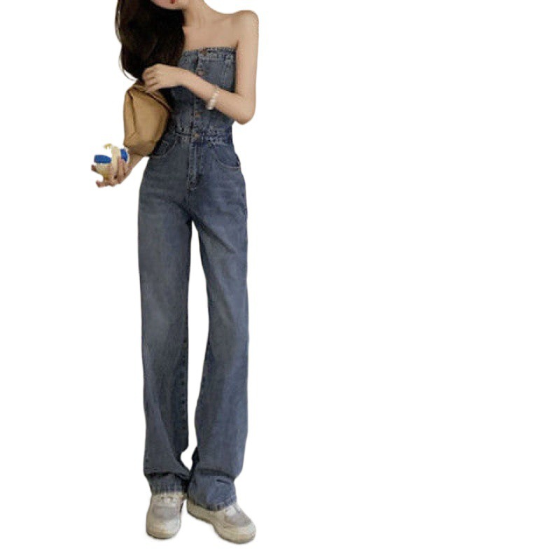 (2개) 봄과 가을 새로운 한국 스타일 데님 바지 여성의 높은 허리 슬림 스트레이트 다리 넓은 다리 바지