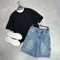 鳥の家の要素の紳士服の夏の鋼印の古い花の水洗いのデニムの中で半ズボンのファッションの男性のカジュアルなデニムの半ズボンの潮