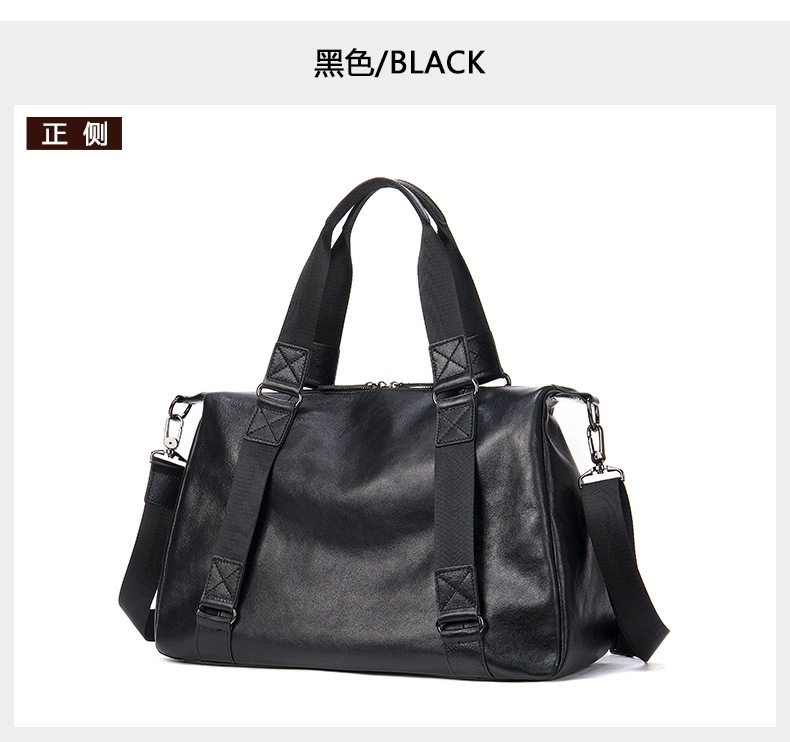 Túi du lịch nam da bò thật , túi xách tay đựng đồ thể thao, hành lý 20–35L — Màu đen vân vải chi tiết 25
