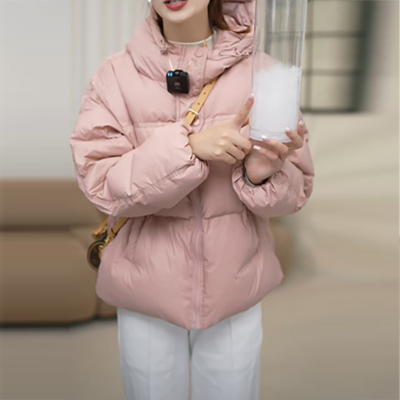 Short winter warm down jacket with hood