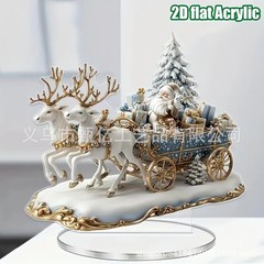 跨境雪山风景火车圣诞节节日系列2D平面亚克力桌面装饰摆件工艺品