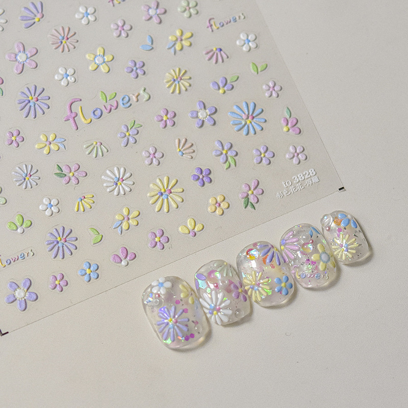 Color Flower Nail Art Stickers Embossed Jelly Little Daisy Tomoni New Spring and Summer Flower Small Flower Cute Stickers